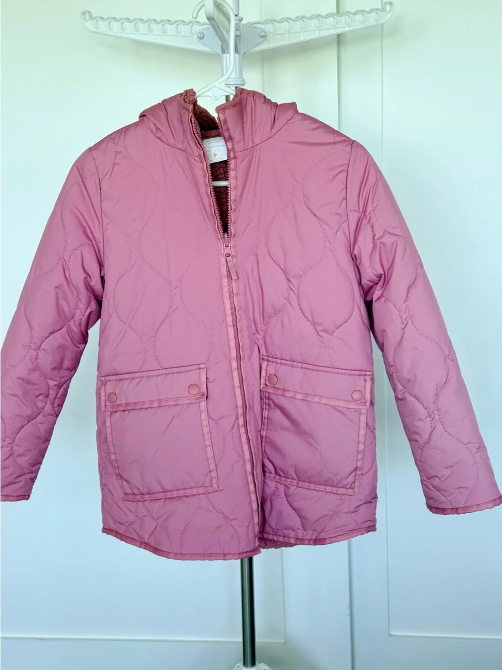 J. Crew Girl Quilted Hooded Puffer Jacket in Dusty Rose
